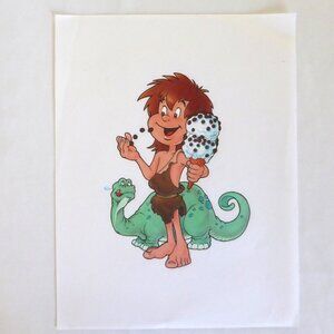 OOAK 9” x 11.5” HAND INKED ORIGINAL CAVEMAN DINOSAUR CARTOON CHARACTER ARTWORK